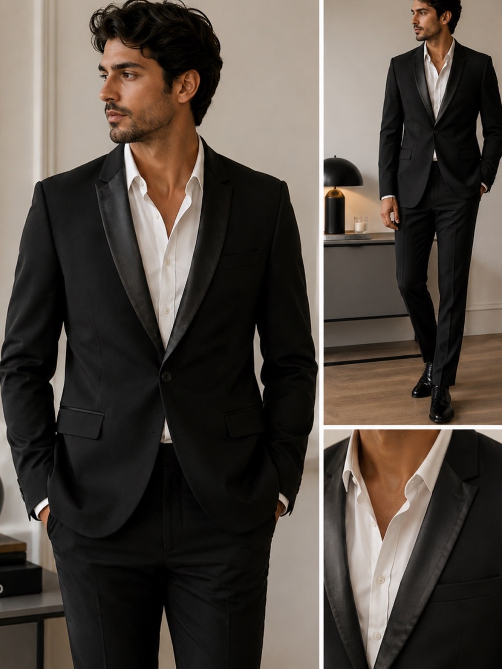 Zara Men's Black Satin Lapel Blazer - Classic Formal Jacket size 40slim